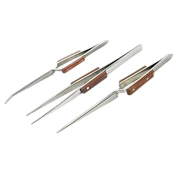 Fiber Grip Tweezers Cross Locking, Curved & Straight Soldering Tweezers Jewelers Set 3 pc