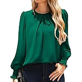 Kate Kasin Womens Dressy Business Casual Tops, Pleated Long Sleeve Shirts, Office Work Blouses