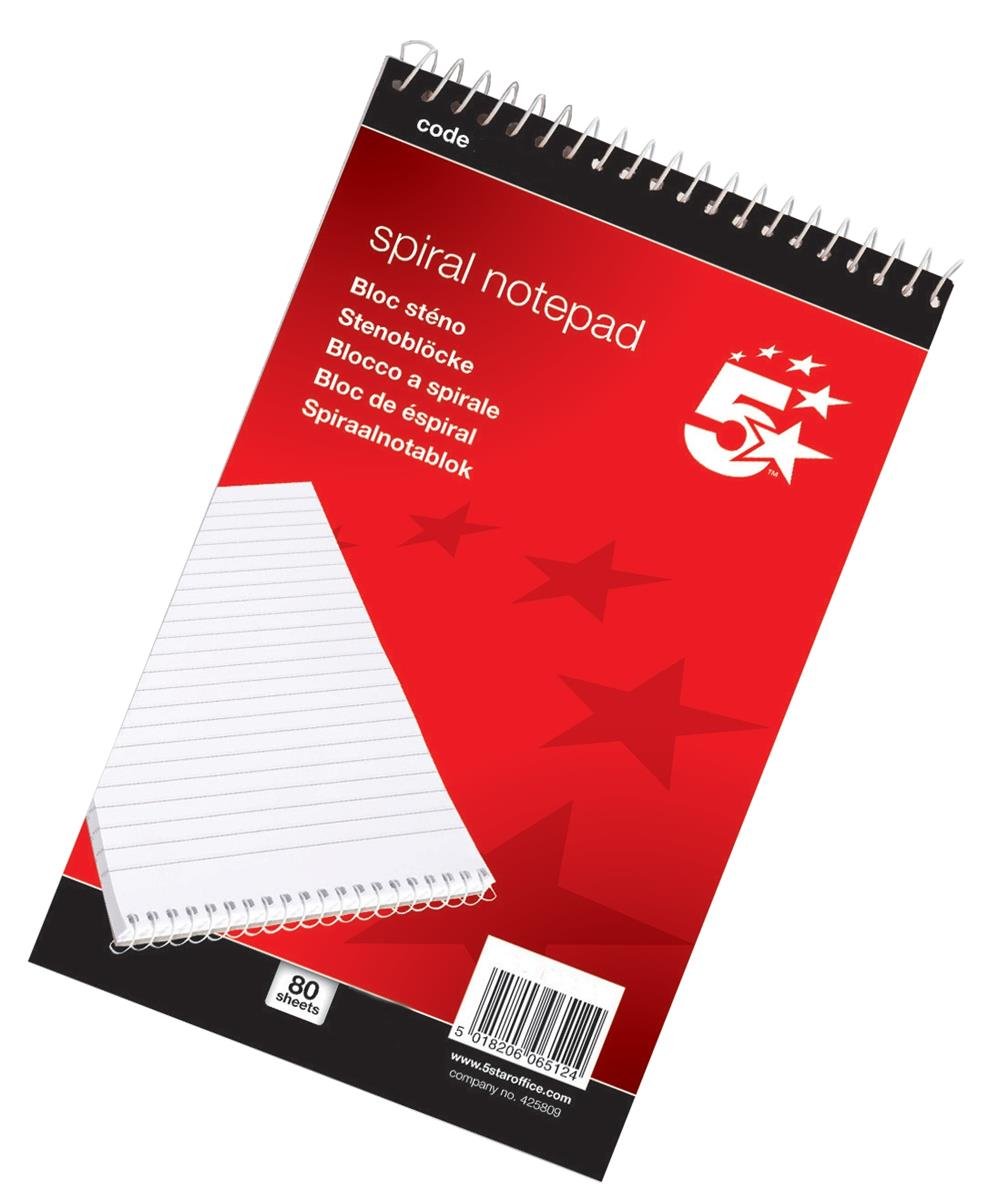 5 Star office 942601 A5 Head Bound Ruled 200 Sheets Spiral Notepad - White