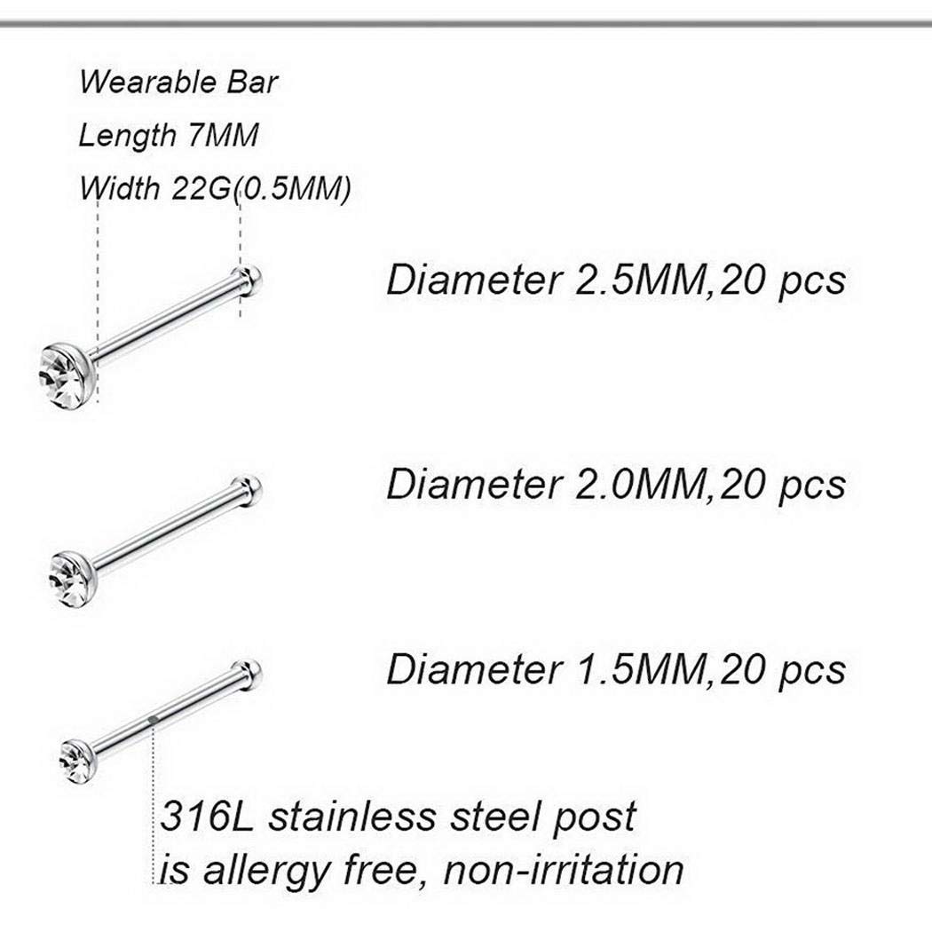 Eubell 60pcs/pack Unisex Fashion Geometric Rhinestone Nose Stud Nose Decoration Accessories