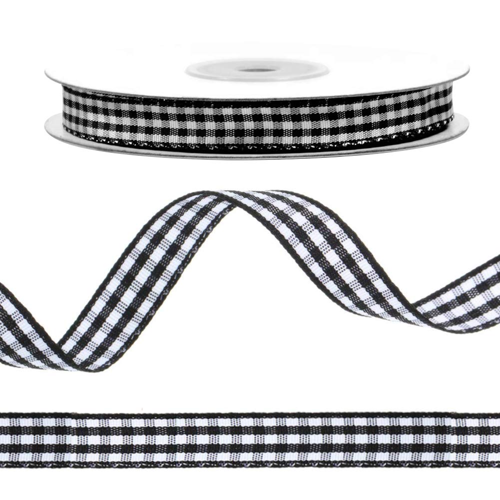 Buffalo Ribbon Decoration-50 Yards×3/8 Inch White and Black Gingham Ribbon, Decorate Your House,Staircase and DIY Any Kind of Style You Like