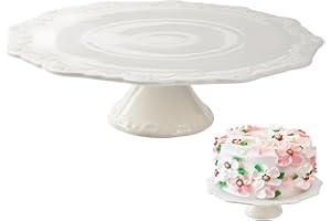 BPFY Round White Ceramic Cake Stand (Holds 10-Inch Cake), Decorative Cupcake Stand, Dessert Display Plates for Snacks and Coo