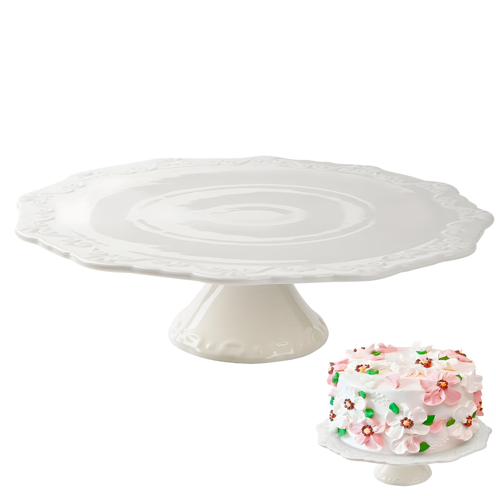 Photo 1 of BPFY 9.5 Inch White Ceramic Cake Stand (Holds 9.5 Inch Cake), Decorative Cupcake Stand, Dessert Display Plates for Snacks and Cookies, Baby Shower, Birthday, Wedding Party Decor