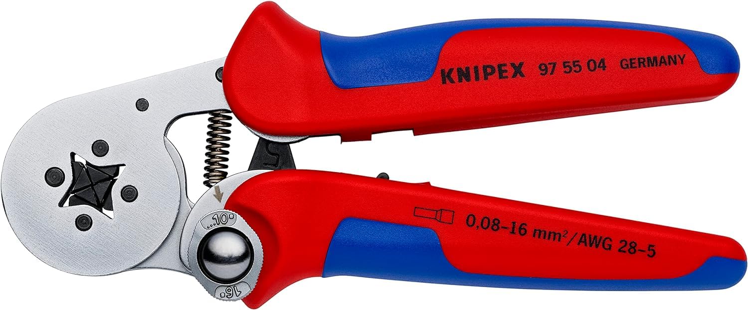 KNIPEX Self-Adjusting Crimping Pliers for Wire Ferrules with Lateral Access Chrome-Plated with Multi-Component Handles 180 mm, 97 55 04