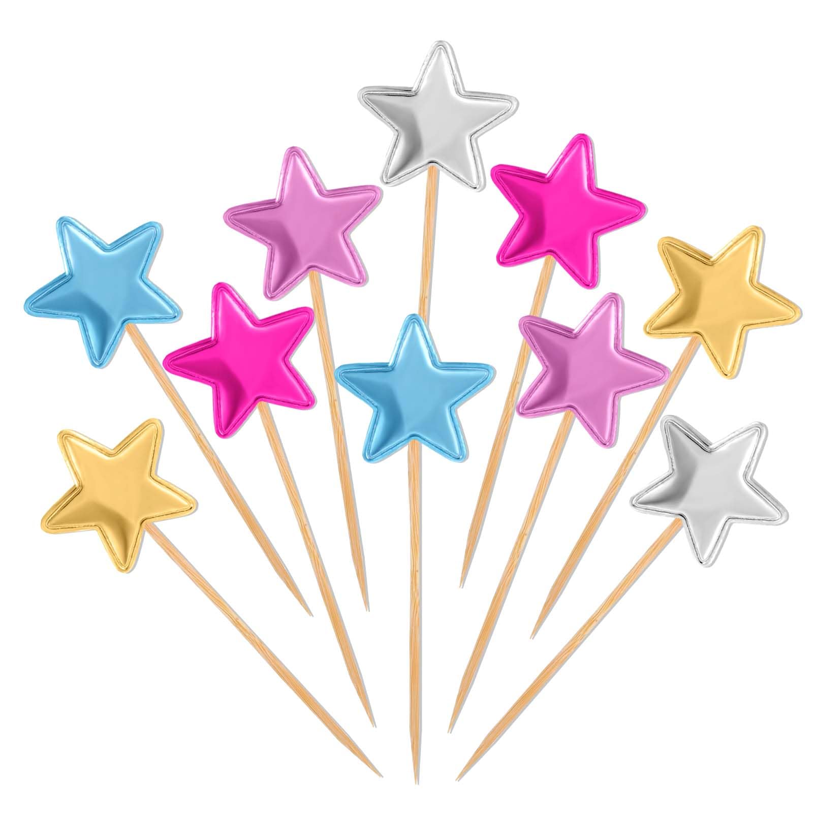 Photo 1 of Thinp 50 Pcs Birthday Cake Stars,Star Cake Toppers Multicolor Star Cupcake Toppers Sticks Mini Cupcake Toppers Birthday Party Cake Decorations for wedding Baby Shower DIY Dessert Fruits Food Picks