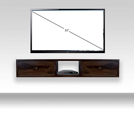 ANGEL FURNITURE Lublin Wallshelf TV Unit with 2 Drawer Sheesham Wood in Walnut Finish