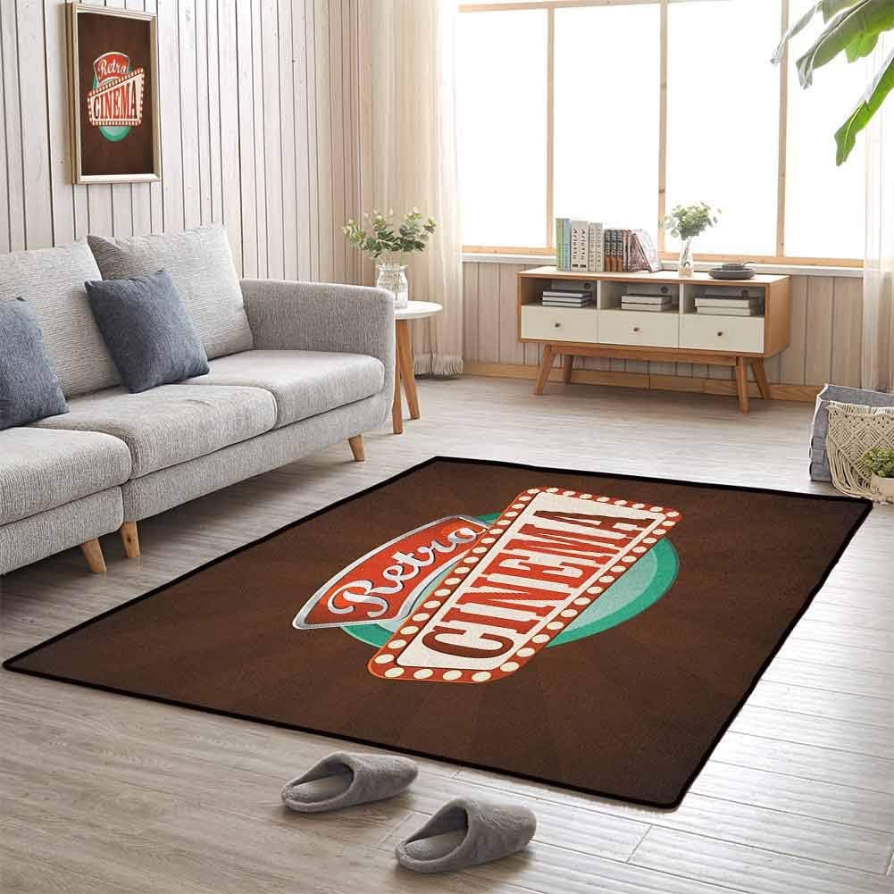 Sofa Carpet, Rubber Non Slip Fashions Natural Style for Dining Room Home Bedroom Decoration, Movie Theater | Retro Style Cinema Sign Design Film Festival Hollywood Theme - 4'x6'