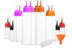 HAOHAN Squeeze Writer Bottles Set-12 Squeeze Cookie Icing Bottles, 1 Cleaning Brush, 1 Funnel, Applicator Bottles-4 of Each (1 Oz, 2 Oz, 4 Oz) for Cookie Decorating, Food Coloring