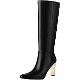Mofirdast Black Knee High Boots With Pointed Toe Block Heel and Side Zip Heeled Boots,Classic and Sexy