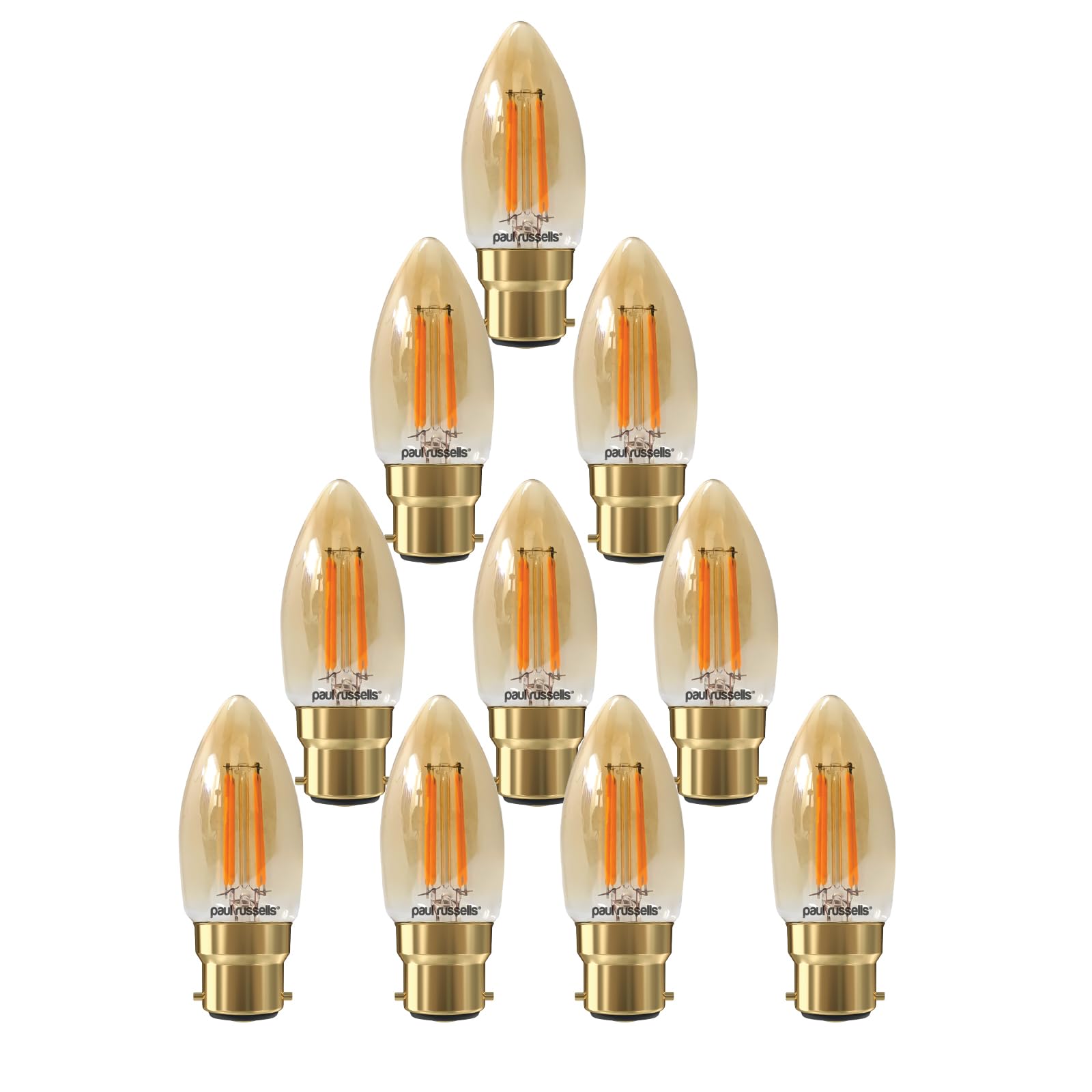 paul russells LED Filament Candle – Dimmable Bayonet Cap B22 Light Bulbs, 4.5Watt 423LM C35 Bulbs, 40w Equivalent, 2200K Extra Warm White Dimmer BC Energy Saving Chandelier Lamps, 10 Pack