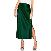 Women's Satin Midi Skirt Dressy Elastic High Waisted Silk Slip Flowy Ruffle Flared Cocktail Party Work A Line Skirts