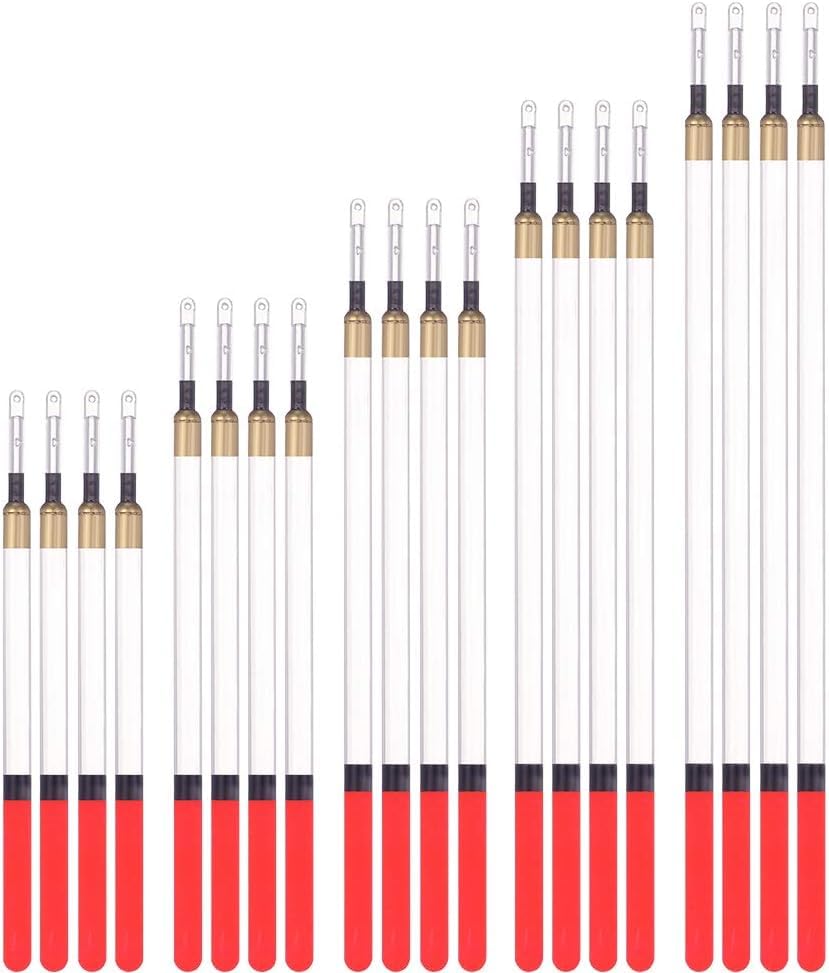 Hsthe Sea 20pcs fishing float set fishing float fishing gear accessories straight-in thick tube fishing float, with thin tip and thick tip, suitable for still water and flowing water fishing, 5 sizes