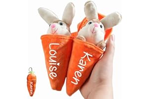Personalized Easter Bunny Keychain - Custom Name Plush Carrot Rabbit Keyring, Reversible Orange Bunny Pendant for Bags, Keys,