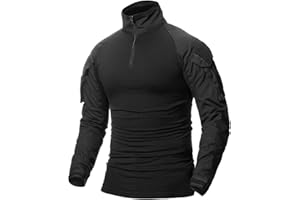 CARWORNIC Men's Tactical Combat Shirt, 1/4 Zipper Long Sleeve Camo Army Military T Shirt