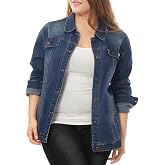 uxcell Women Plus Size Button Stitching Washed Denim Jackets | Soft Western Outfit Casual Jean Jacket Button Front Slant Pockets Button Cuff Long Sleeve