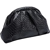 OYOANGLE Women's Minimalist Woven Leather Clutch Purses Textured Kiss Lock Pleated Vintage Evening Handbags