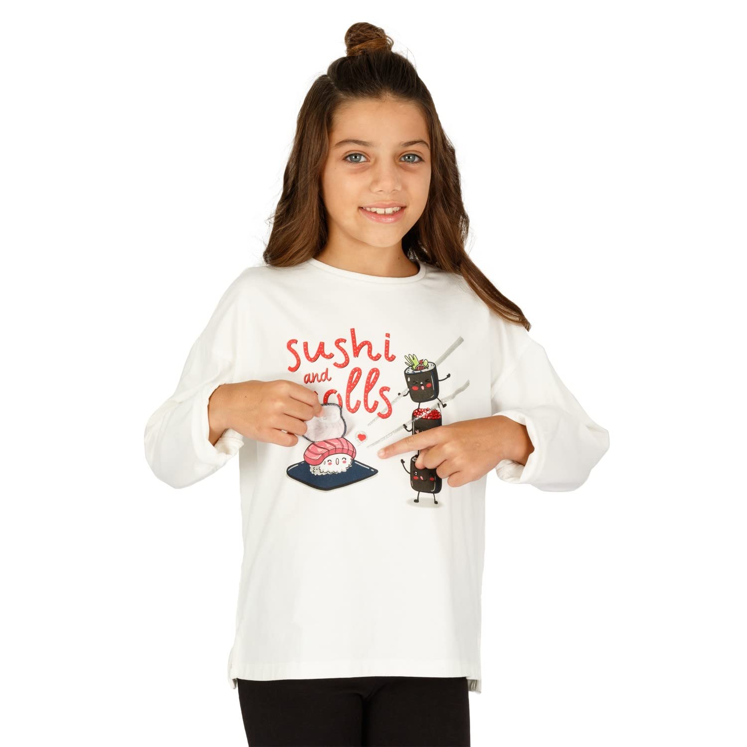 Charanga Girl's casushi Long Sleeve T-Shirt, Off-White (Crudo 10), 128 (Size: 7-8)