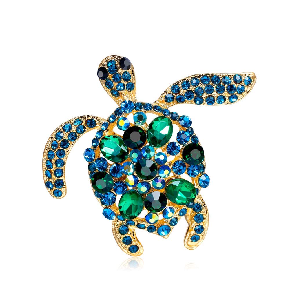 AILUOR Vintage Turtle Brooch Pins, Fashion Women's Rhinestone Crystal Big Tortoise Pin Brooches Jewelry Gifts (Blue-A)