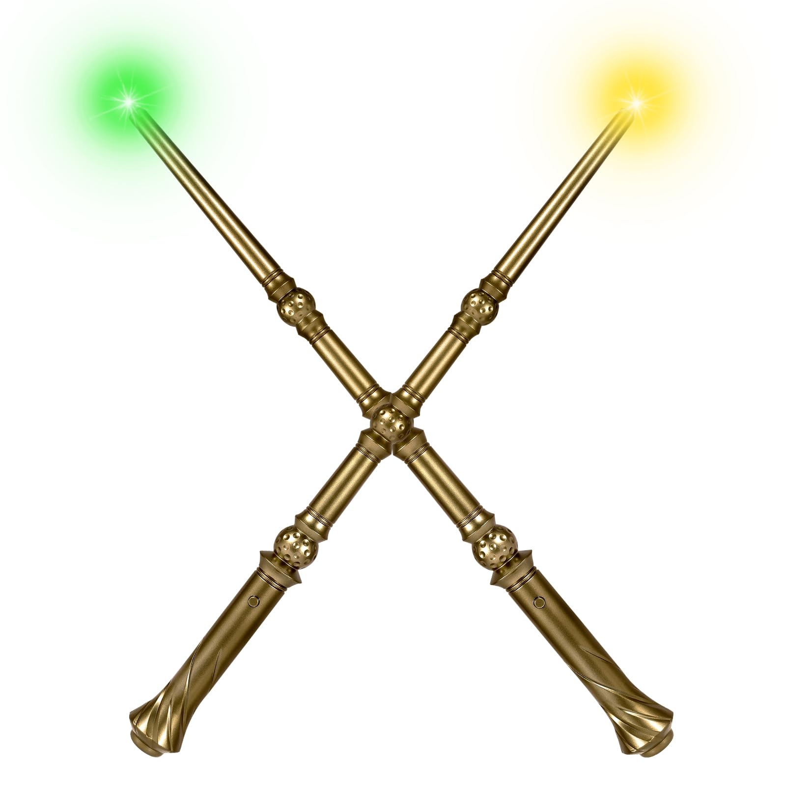 Maikoi Light Up Magic Wizard Wand with Sounds & 4 Color Lights Illuminating Witch Toys for Kids Cosplay Party Birthday Gift, Golden, 2PCS