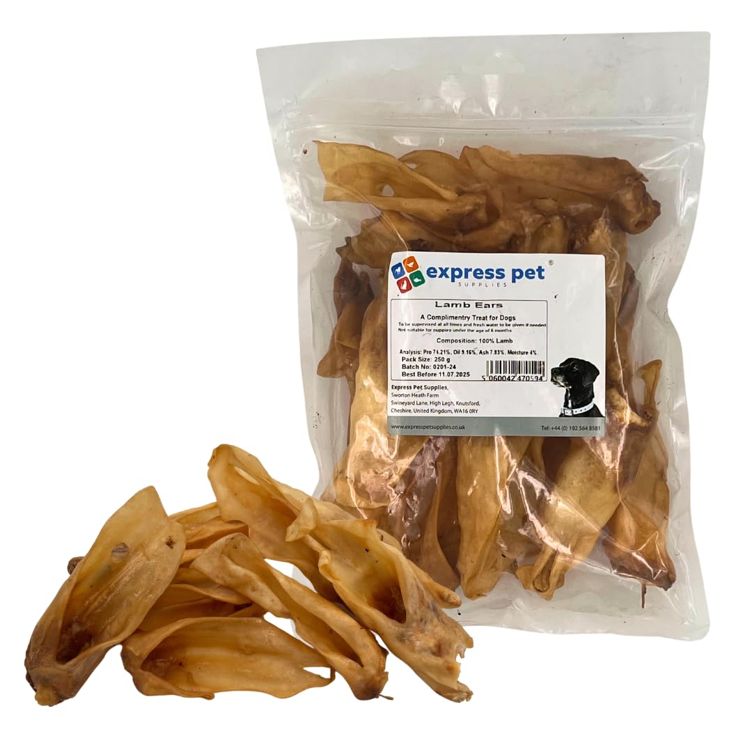 Express Pet Supplies 250g Lamb Ears (Approx 10-15) Hypoallergenic Dog Treat Chew