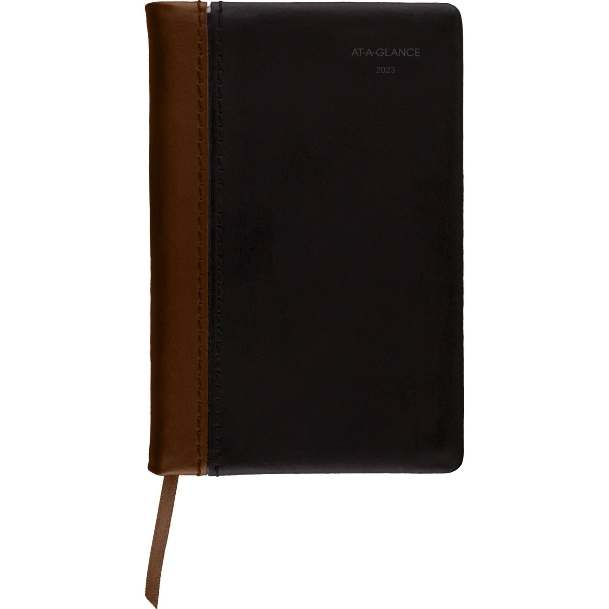 AT-A-GLANCE 2023 Weekly & Monthly Diary, Fine Diary, 2-3/4" x 4-1/4", Faux Leather, Hardcover, Black/Brown (740105)