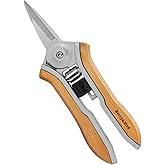 Berry&amp;Bird Mini Pruning Shears for Gardening Straight Blades Hand Pruners with Wooden Handle Garden Scissors Snips Stainless Steel Trimming Small Clippers Bonsai Compact Size Shearing Tool