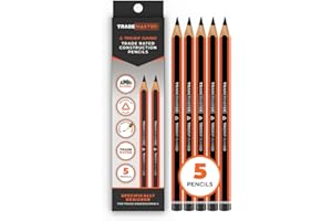 TRADEMASTER Carpenters Pencils Pack of 5 | Builders Pencil with TriGrip Jumbo Barrel - Construction Pencils Having Hard Lead for Marking Wood, Brick, Concrete & Plasterboard | Work Pencil for Builders