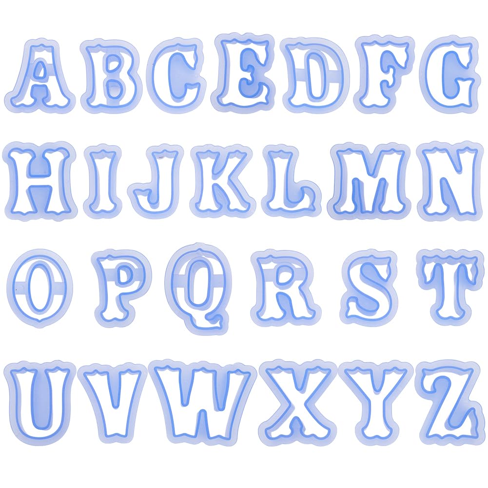 BENECREAT Alphabet Cookie Cutters 2.5 Inch/65mm Small Plastic Fondant Cutters Resin Blue Letter Shape Cookie Cutters for DIY Biscuit Baking Cake Tool Fondant s, 26-Piece