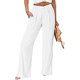 TOPYOGAS Womens Summer Boho Wide Leg Casual Pants Palazzo Button High Waist Lounge Travel Vacation Outfits