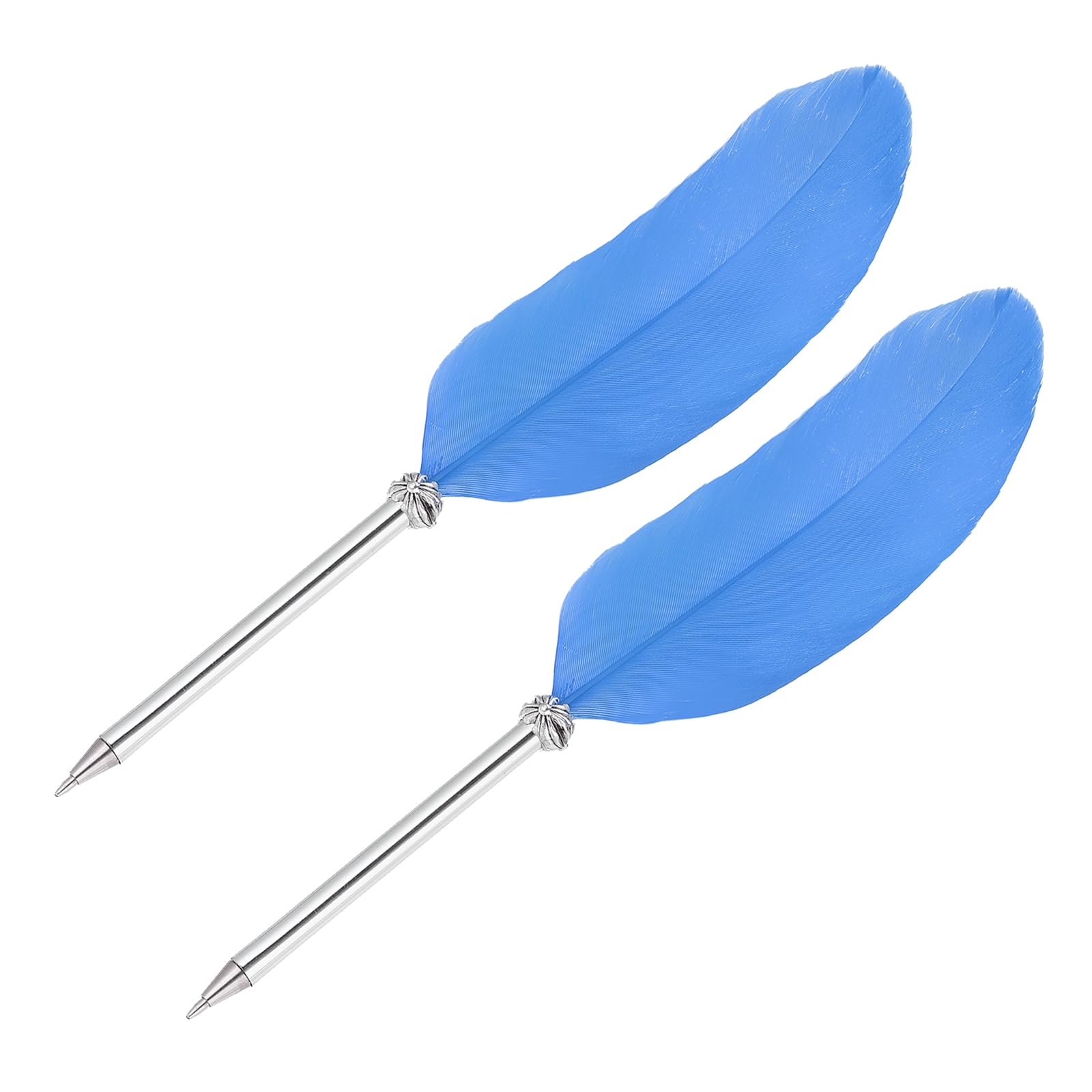 PATIKIL 21cm/8" Feather Ballpoint Pen, 2Pcs Ink Vintage Quill Pen Refined Plated Dip Pen for Calligraphy Writing Signature Wedding Gift, Sky Blue