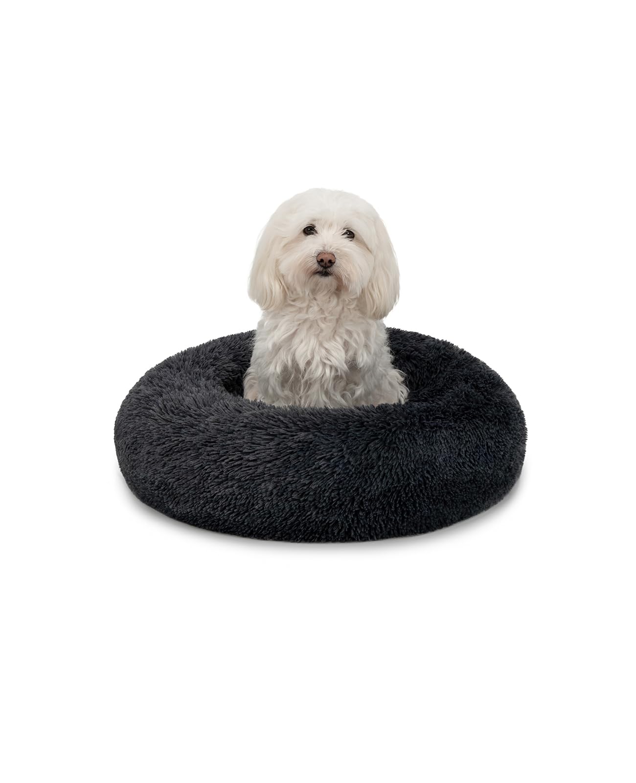 lionto Donut bed for dogs and cats, fluffy round dog bed for small and large pets, Ø 50 cm, soft cat bed made of cuddly plush, dog cushion with extra thick filling, dark grey