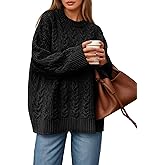 Saodimallsu Womens Cable Knit Sweater Oversized Long Sleeve Chunky Knit Crew Neck Fall Pullover Sweaters Top