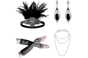 Cizoe 1920s Gatsby Accessories Set for Women Flapper Headband 20s Headpiece Necklace Gloves(1111da)