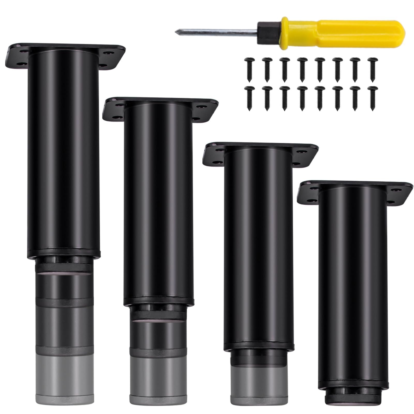 Jiaxitek 15-27 cm Metal Adjustable Furniture Legs,4Pcs Adjustable Height Heavy Duty Bed Center Frame Support Leg,Legs for Kitchen Cabinet/Dresser/TV Stand/Sofa/Chair/Bed/Coffee Table