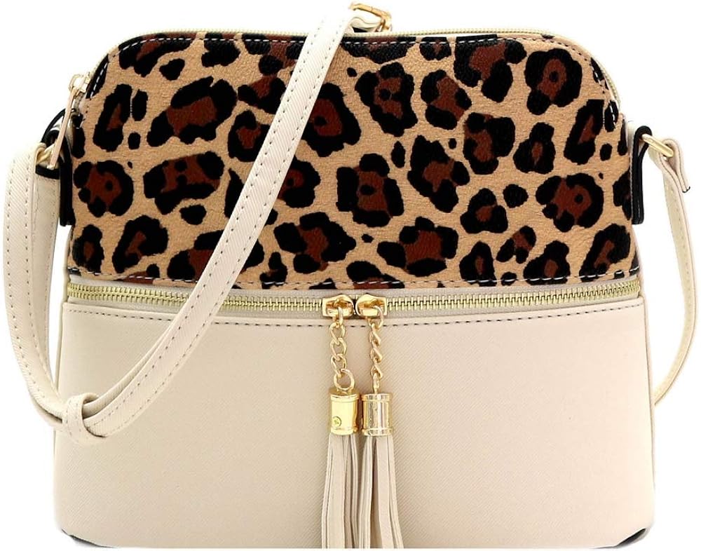 Leopard Print Front Pocket Compartment Vegan Leather Dome Crossbody