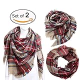 vesfashion 2pcs Scarf Plaid&Tartan Infinity Scarf for Women Classic Large Blanket Scarf Stylish Gorgeous Wrap Shawl Soft Shawl