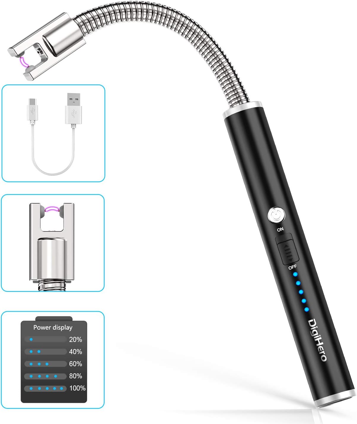 DigiHero Candle Lighter, USB Rechargeable Electric Arc Flameless