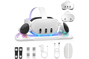 JUMKONT Charging Dock for Meta Quest 3S/Quest 3, Magnetic Charging Station for Oculus Quest 3 VR Headset & Controllers, with 2 Rechargeable 2100mAh Batteries, USB-C Charger and Cable, Supports LED Indicator