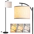 addlon Floor Lamp for Living Room with 3 Color Temperatures, Standing lamp with Linen lampshade for Bedroom, Office, Lamps with 9W LED Bulb Included - Black with Beige Lampshade