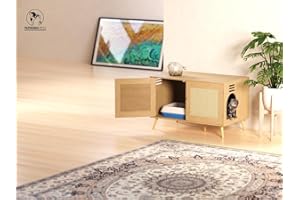 PATHOSIO PETS Pathosio Hidden Cat Litter Box Furniture Cat Cabinet with Large Rattan Discreet Cat Litter Box, Cat Litter Enclosure for Indoor Cats, Kitty Litter Box Furniture for No Smell and Privacy