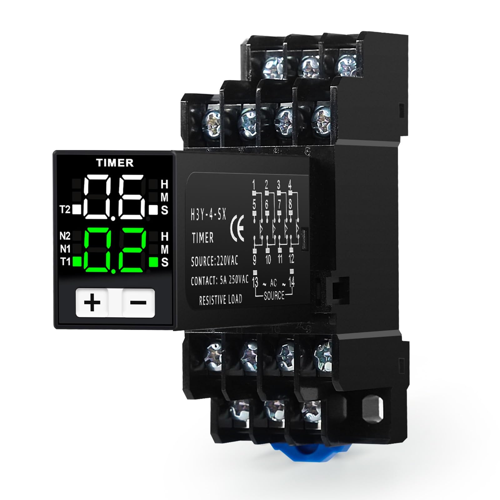 Jadeshay Digital Time Relay, Multifunctional Time Delay Relay 4NO 4NC 0.1S-99H Cycle Time Control Delayer with Base Socket for Electrical Equipment (Size : AC220V)