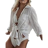 Bsubseach Women Long Sleeve Beach Shirt Blouses Bathing Suit Cover Up Button Down Collar