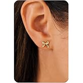 Plenky Gold Earrings-14K Gold/Silver/Rose Gold Plated Bow Earrings Trendy Dainty Cute Ribbon Minimalist Bow Stud Earrings for Women Gifts