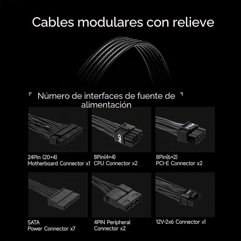 Fuente de alimentación CPS Totalmente Modular, 750W ATX 3.1, Certificado 80 Plus Gold, PCIe 5.1 12V-2×6, condensadores japoneses, Cables Ultra-Flexibles, garantía de 5 años (KN750)