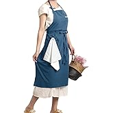 Tobyan Soft Cotton Linen Apron - Retro Linen Art Apron, Adjustable Casual Apron with Towel, Great for Florist and Kitchen