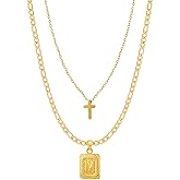 VceTd Dainty Cross and Initial Letter A-Z Necklace Gift Set for Women - Elegant 18K Gold Plated Layering Necklaces, Hypoallergenic - Ready for Gift Giving with Adjustable Chains