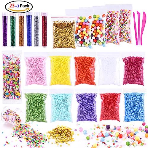 POLMMYS Slime Making Kit, Slime Beads Including Foam Beads, Sprinkled Candy Pieces, Fruit Slices, Glitter shaker Jars and Sequin Stars for Crunchy Slime, Fluffy slime and DIY Craft