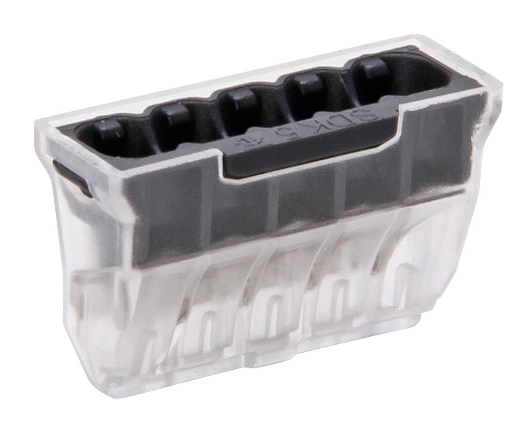Kopp 55566400 5-Pin Plug-In Terminal for Rigid Wire 1.5 – 2.5 mm² Contents 10 Pieces, Transparent Dark Grey