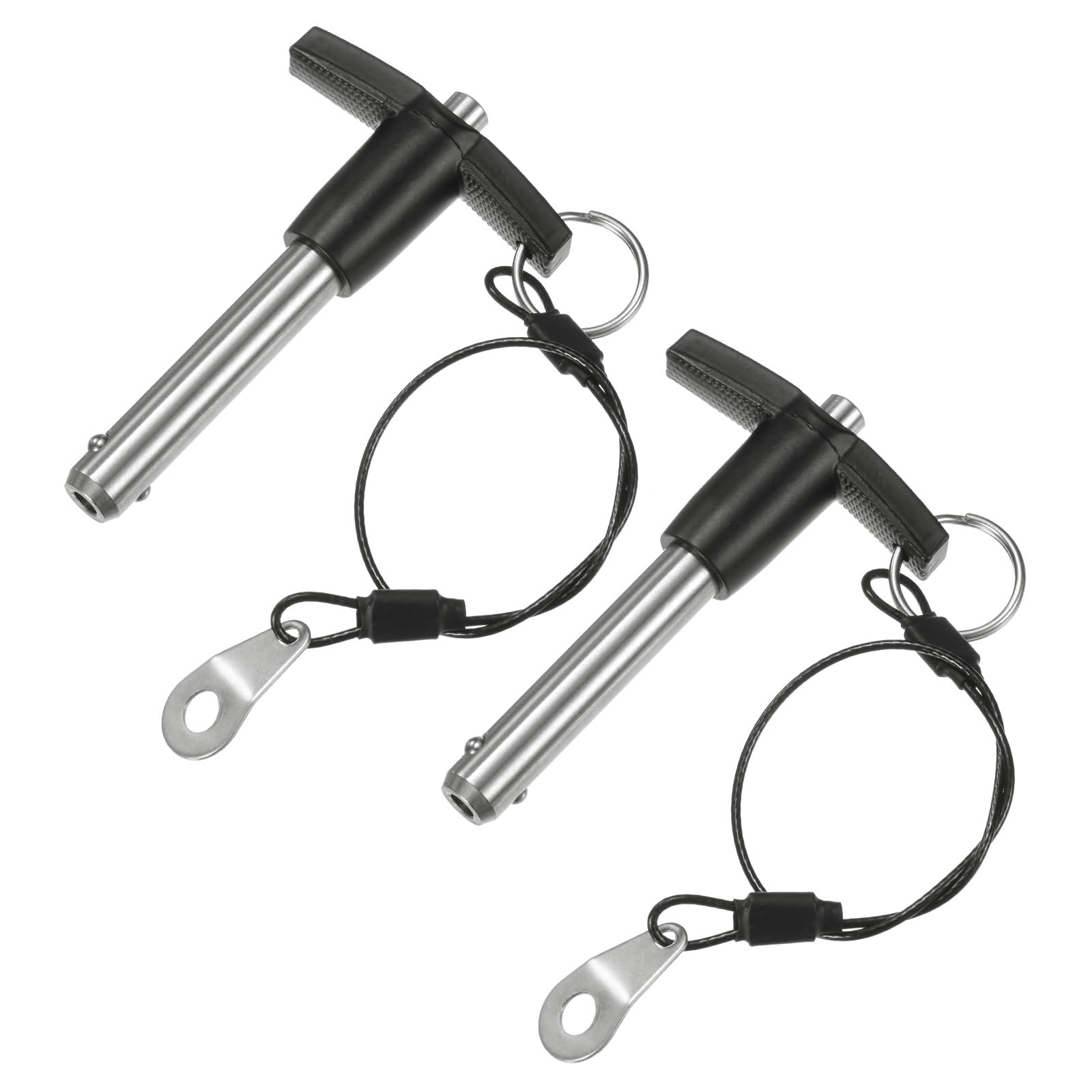 M METERXITY 2-Pack T Handle Lock Pins, 25/64"(10mm) Dia. 1-9/16"(40mm) Usage Length Push-Button Quick Release Locking Pins W Lanyard for Speaker/Aviation/Gym/Machine [304 Stainless Steel]
