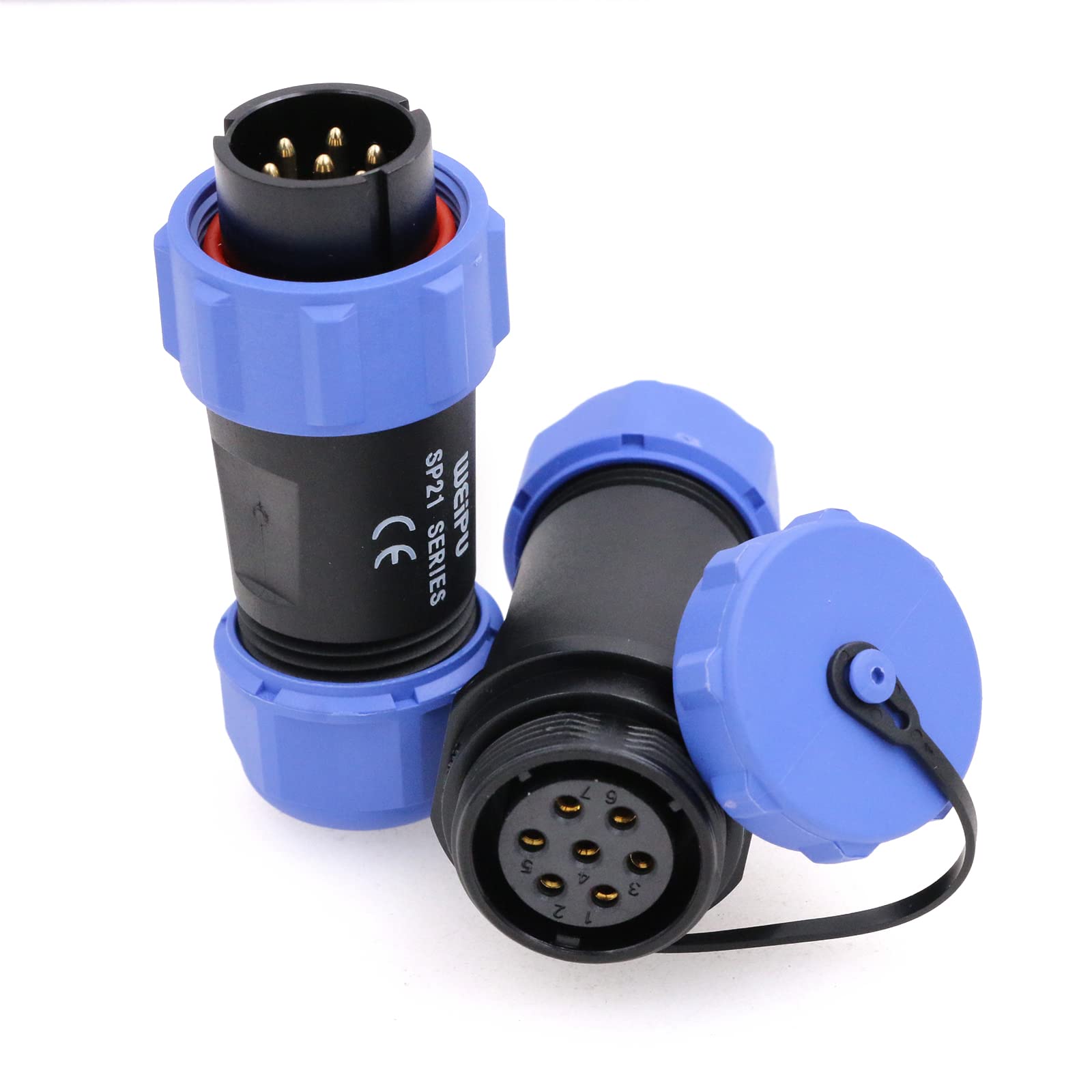 Eonvic Weipu SP21 2-12 Pin Male Waterproof Connector Plug Female Socket IP68 in Line Cable Connector Industrial Circular Solar Electrical Connector (7Pin)